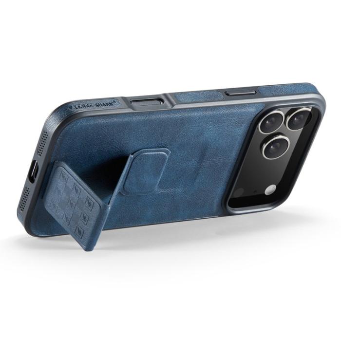 FIERRE SHANN - FIERRE SHANN för iPhone 17 Pro Fodral Kickstand Äkta läder - Blå