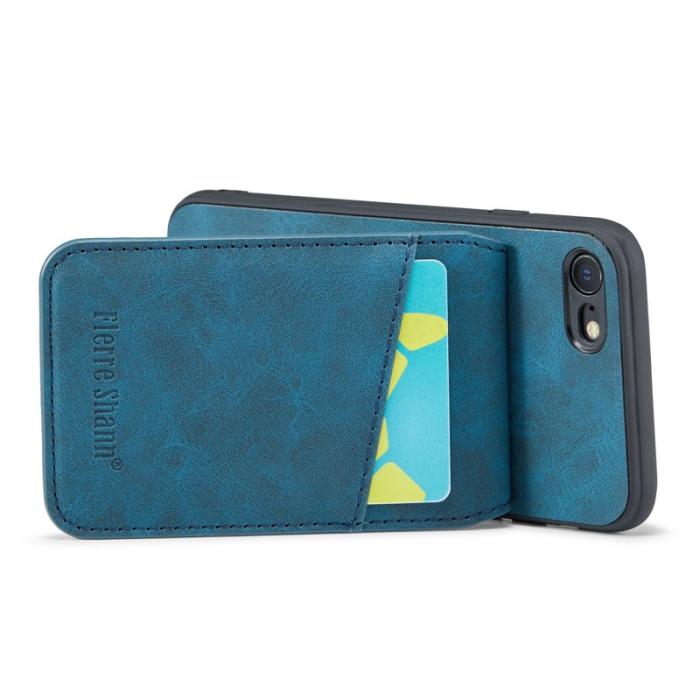 FIERRE SHANN - FIERRE SHANN för iPhone 7/8/SE (2020/2022) Fodral PU Läder - Blå