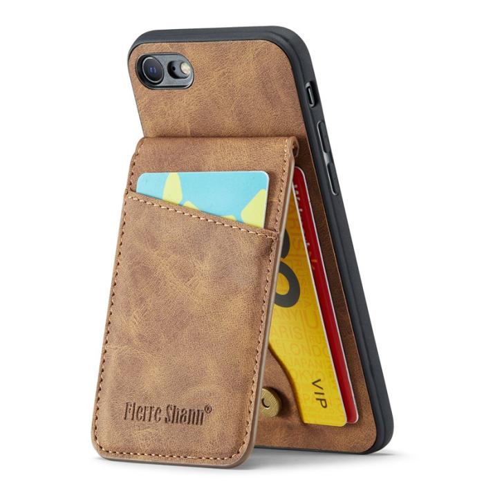 FIERRE SHANN - FIERRE SHANN för iPhone 7/8/SE (2020/2022) Fodral PU Läder - Brun
