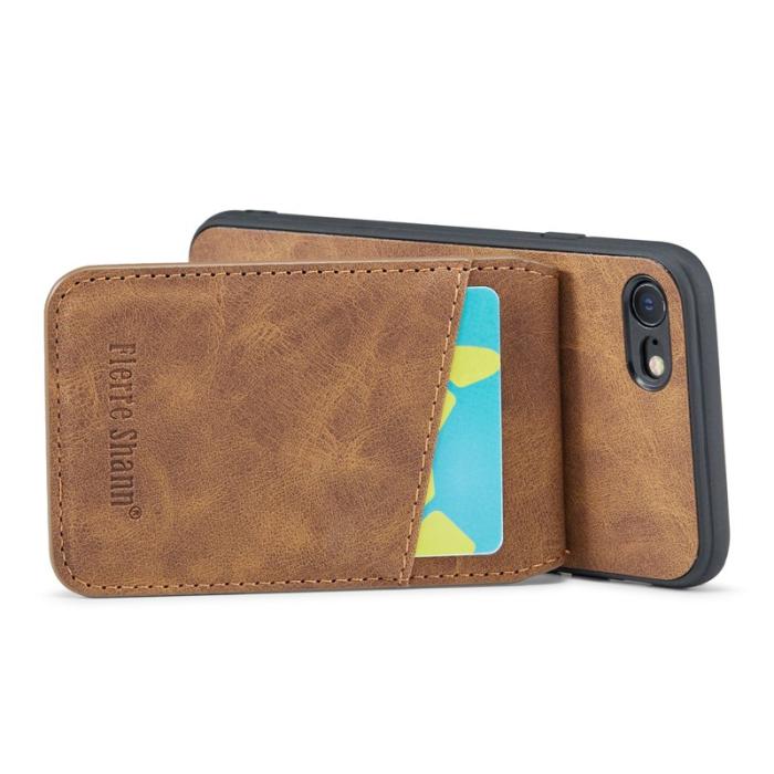 FIERRE SHANN - FIERRE SHANN för iPhone 7/8/SE (2020/2022) Fodral PU Läder - Brun