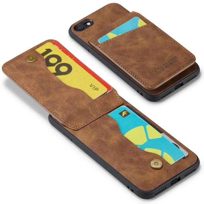 FIERRE SHANN - FIERRE SHANN för iPhone 7/8/SE (2020/2022) Fodral PU Läder - Brun