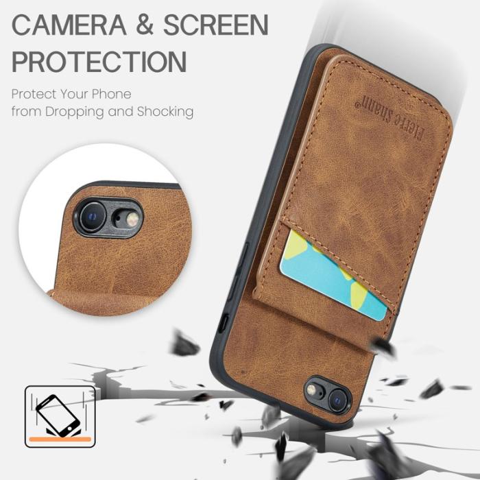 FIERRE SHANN - FIERRE SHANN för iPhone 7/8/SE (2020/2022) Fodral PU Läder - Brun