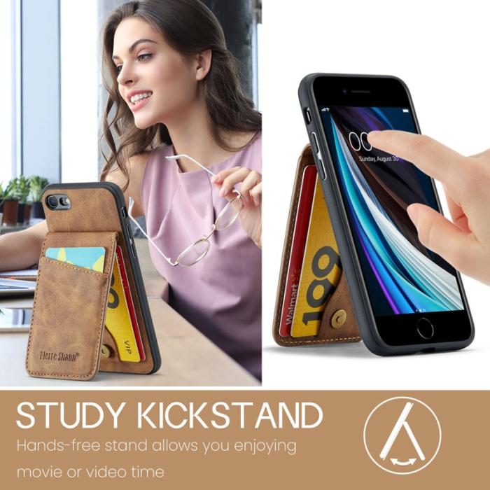 FIERRE SHANN - FIERRE SHANN för iPhone 7/8/SE (2020/2022) Fodral PU Läder - Brun