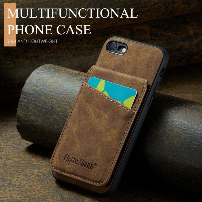 FIERRE SHANN - FIERRE SHANN för iPhone 7/8/SE (2020/2022) Fodral PU Läder - Brun