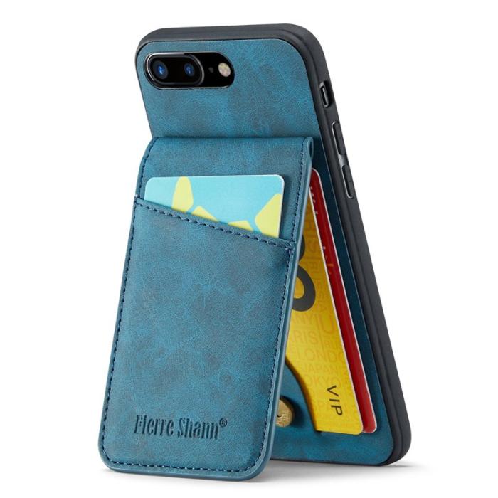 FIERRE SHANN - FIERRE SHANN för iPhone 7 Plus/8 Plus Fodral PU Läder - Blå