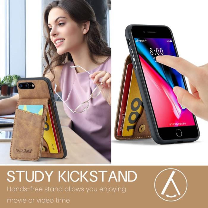 FIERRE SHANN - FIERRE SHANN för iPhone 7 Plus/8 Plus Fodral PU Läder - Brun