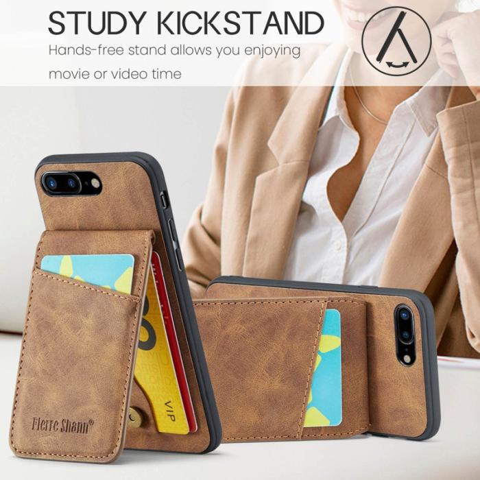 FIERRE SHANN - FIERRE SHANN för iPhone 7 Plus/8 Plus Fodral PU Läder - Brun