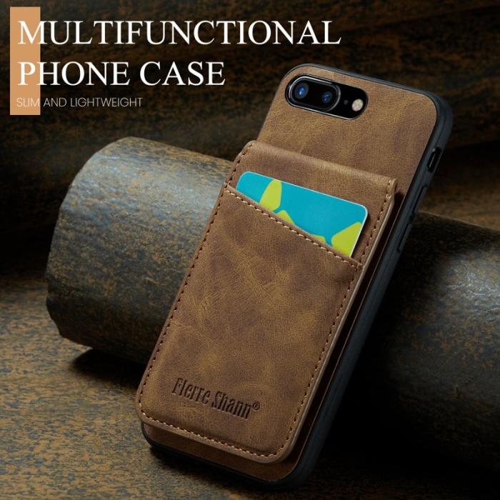 FIERRE SHANN - FIERRE SHANN för iPhone 7 Plus/8 Plus Fodral PU Läder - Brun