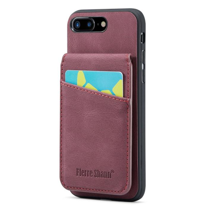 FIERRE SHANN - FIERRE SHANN för iPhone 7 Plus/8 Plus Fodral PU Läder - Röd