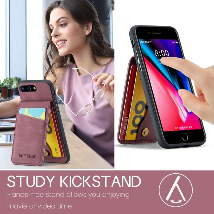 FIERRE SHANN - FIERRE SHANN för iPhone 7 Plus/8 Plus Fodral PU Läder - Röd