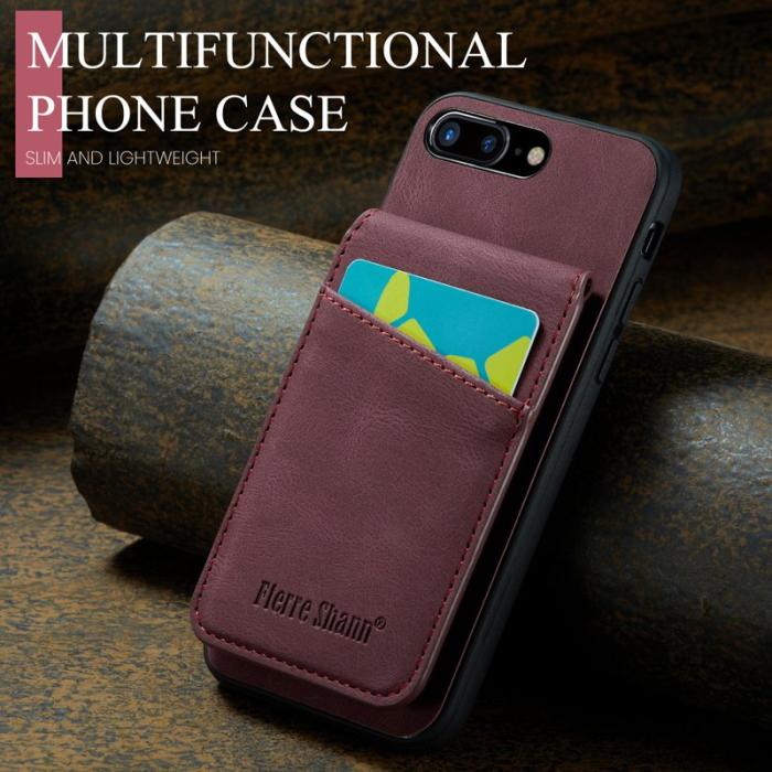 FIERRE SHANN - FIERRE SHANN för iPhone 7 Plus/8 Plus Fodral PU Läder - Röd