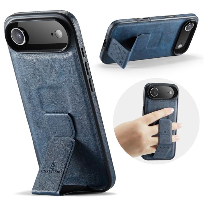 FIERRE SHANN - FIERRE SHANN för iPhone Air Fodral Kickstand Äkta läder - Blå