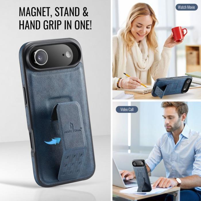 FIERRE SHANN - FIERRE SHANN för iPhone Air Fodral Kickstand Äkta läder - Blå