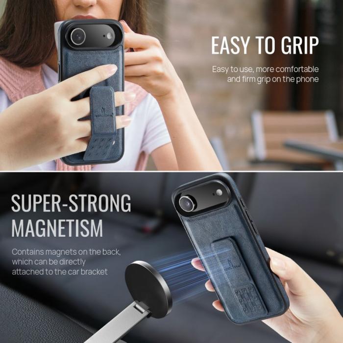 FIERRE SHANN - FIERRE SHANN för iPhone Air Fodral Kickstand Äkta läder - Blå