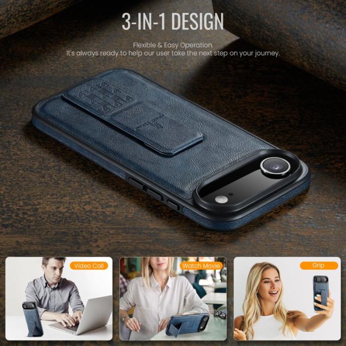 FIERRE SHANN - FIERRE SHANN för iPhone Air Fodral Kickstand Äkta läder - Blå