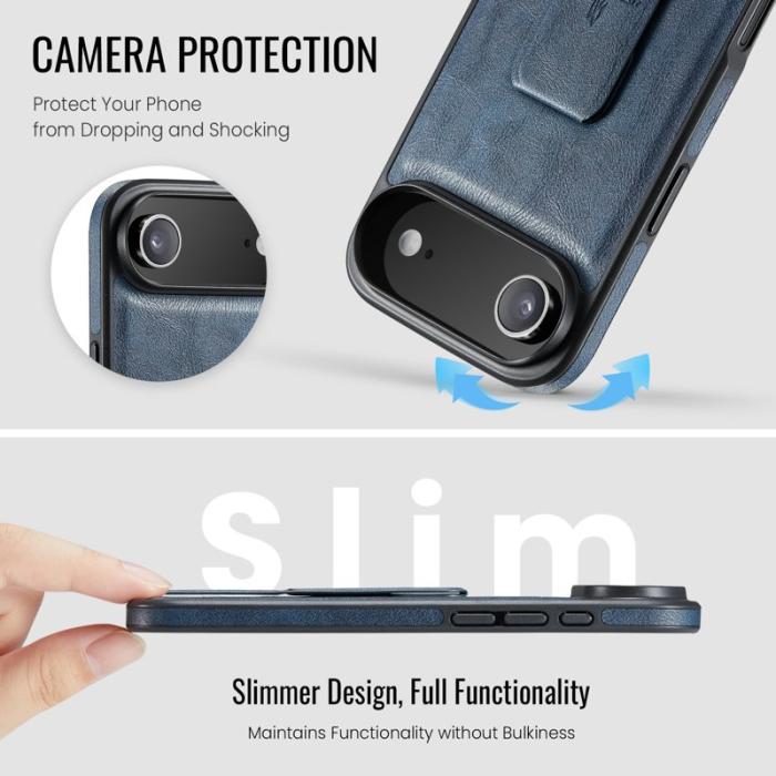 FIERRE SHANN - FIERRE SHANN för iPhone Air Fodral Kickstand Äkta läder - Blå