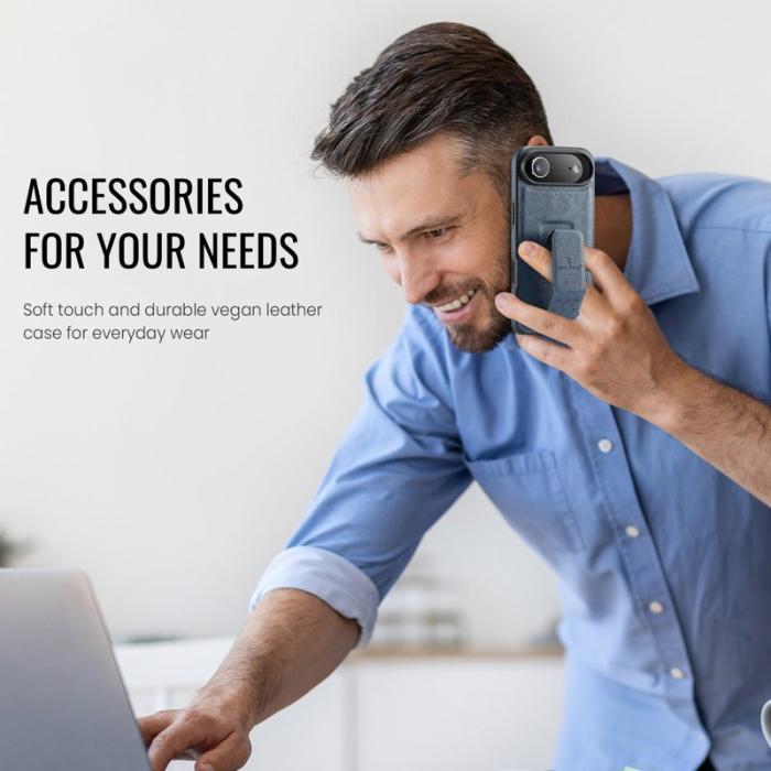 FIERRE SHANN - FIERRE SHANN för iPhone Air Fodral Kickstand Äkta läder - Blå