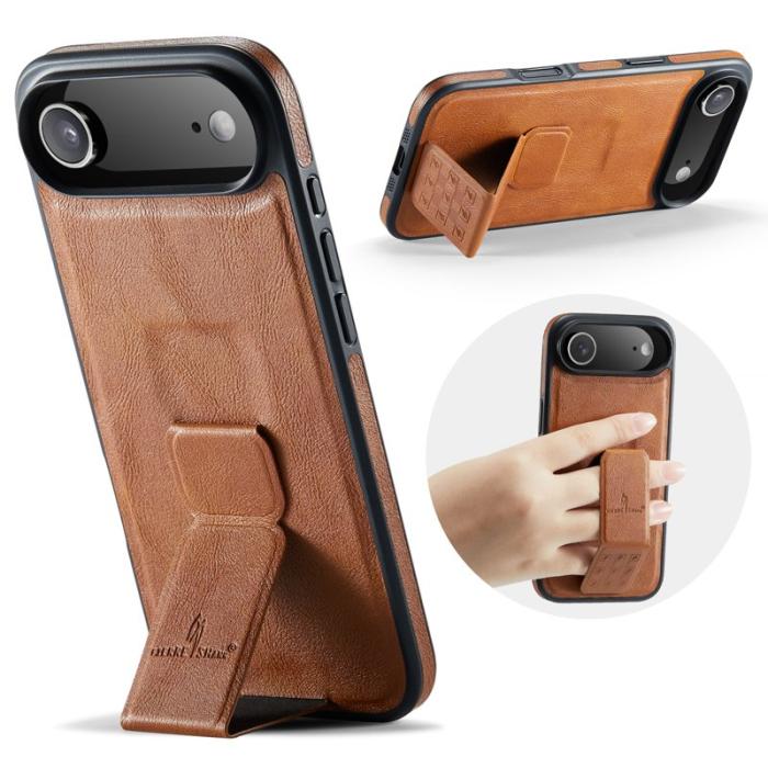 FIERRE SHANN - FIERRE SHANN för iPhone Air Fodral Kickstand Äkta läder - Brun