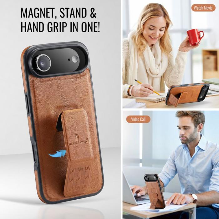 FIERRE SHANN - FIERRE SHANN för iPhone Air Fodral Kickstand Äkta läder - Brun