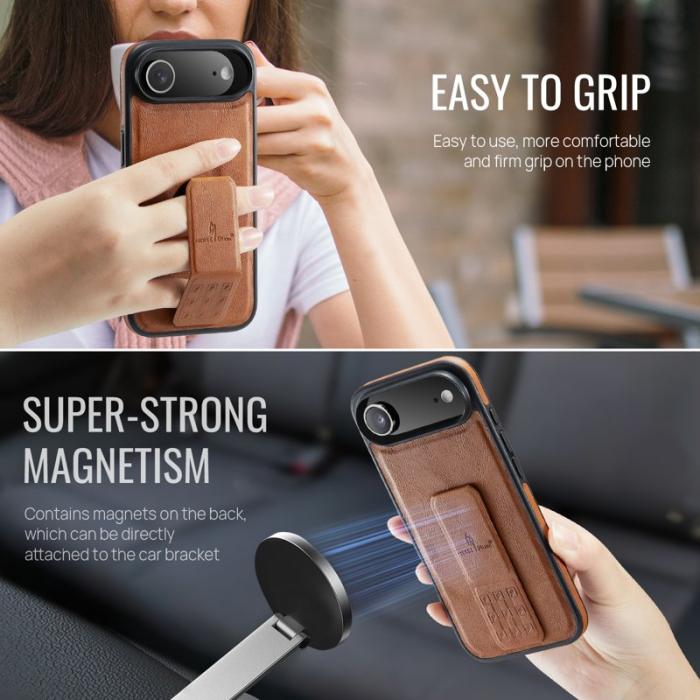 FIERRE SHANN - FIERRE SHANN för iPhone Air Fodral Kickstand Äkta läder - Brun