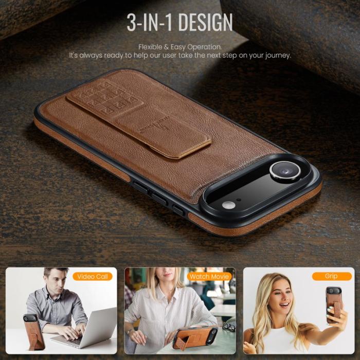 FIERRE SHANN - FIERRE SHANN för iPhone Air Fodral Kickstand Äkta läder - Brun