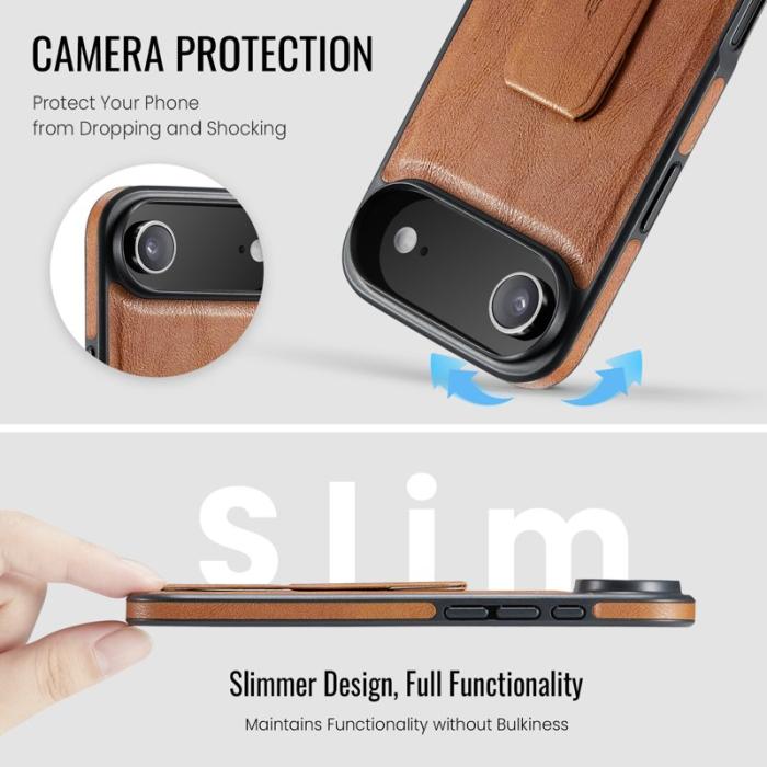 FIERRE SHANN - FIERRE SHANN för iPhone Air Fodral Kickstand Äkta läder - Brun