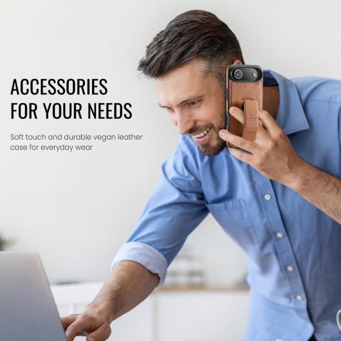 FIERRE SHANN - FIERRE SHANN för iPhone Air Fodral Kickstand Äkta läder - Brun