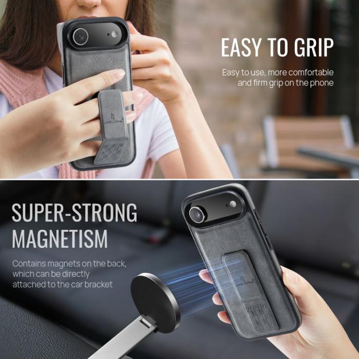 FIERRE SHANN - FIERRE SHANN för iPhone Air Fodral Kickstand Äkta läder - Grå