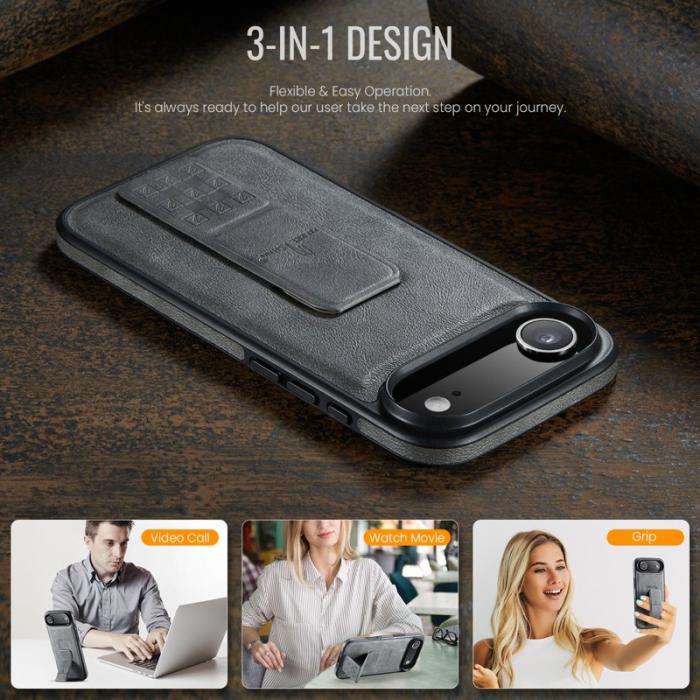 FIERRE SHANN - FIERRE SHANN för iPhone Air Fodral Kickstand Äkta läder - Grå