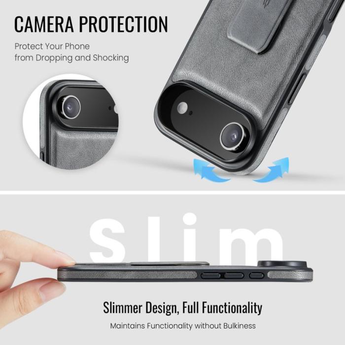 FIERRE SHANN - FIERRE SHANN för iPhone Air Fodral Kickstand Äkta läder - Grå