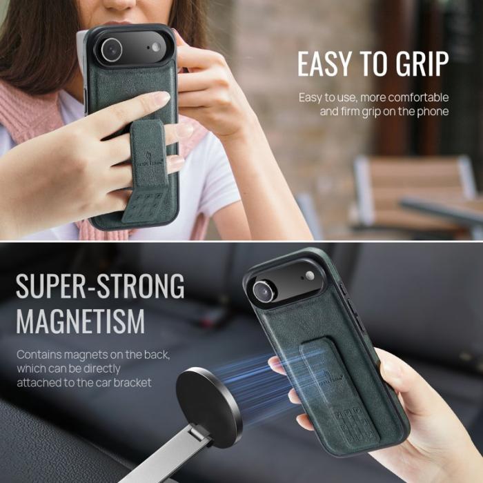 FIERRE SHANN - FIERRE SHANN för iPhone Air Fodral Kickstand Äkta läder - Grön