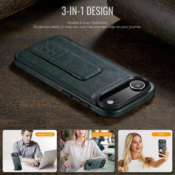 FIERRE SHANN - FIERRE SHANN för iPhone Air Fodral Kickstand Äkta läder - Grön