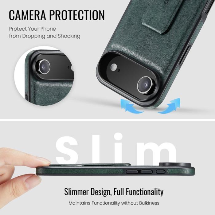 FIERRE SHANN - FIERRE SHANN för iPhone Air Fodral Kickstand Äkta läder - Grön