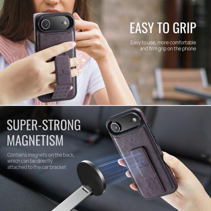 FIERRE SHANN - FIERRE SHANN för iPhone Air Fodral Kickstand Äkta läder - Lila