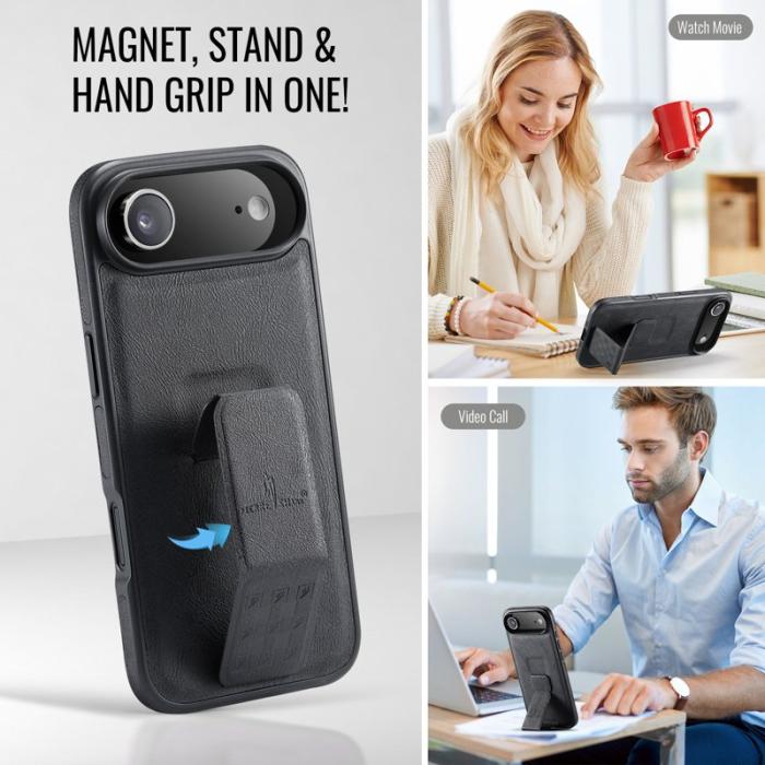 FIERRE SHANN - FIERRE SHANN för iPhone Air Fodral Kickstand Äkta läder - Svart