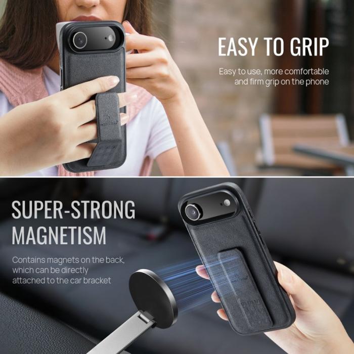 FIERRE SHANN - FIERRE SHANN för iPhone Air Fodral Kickstand Äkta läder - Svart