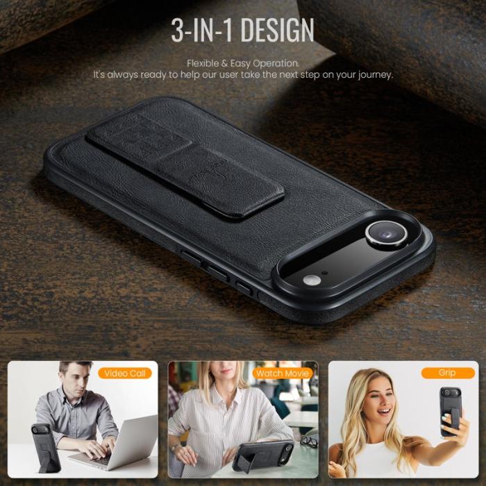 FIERRE SHANN - FIERRE SHANN för iPhone Air Fodral Kickstand Äkta läder - Svart