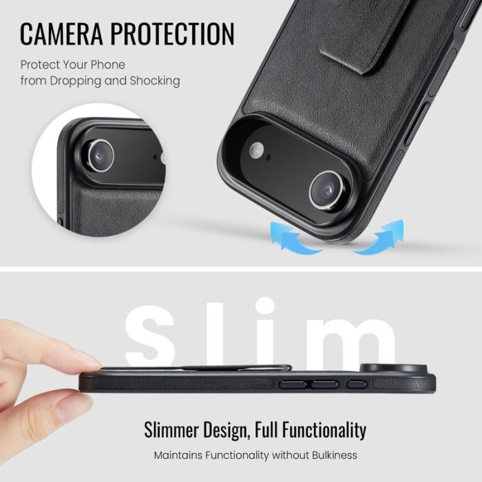 FIERRE SHANN - FIERRE SHANN för iPhone Air Fodral Kickstand Äkta läder - Svart