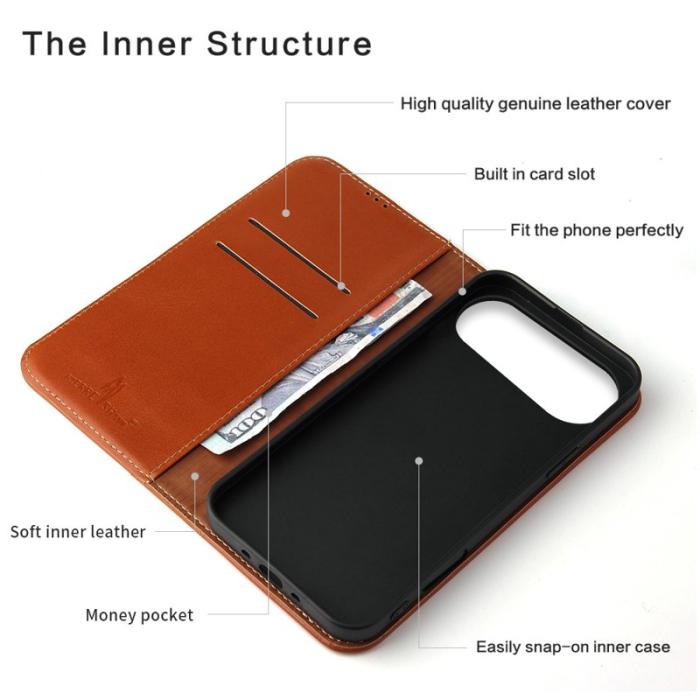 FIERRE SHANN - FIERRE SHANN för iPhone Air Fodral Wallet Äkta läder - Brun