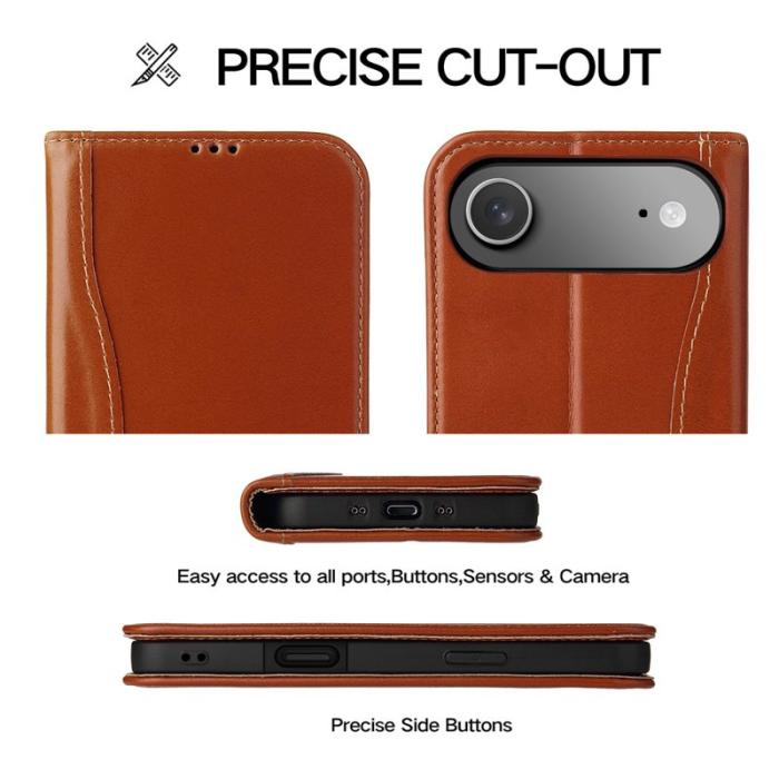 FIERRE SHANN - FIERRE SHANN för iPhone Air Fodral Wallet Äkta läder - Brun