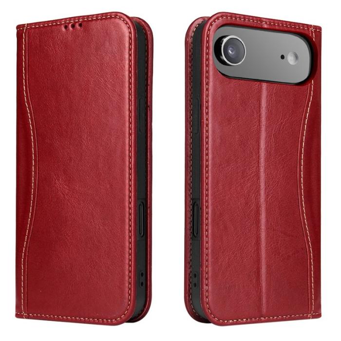 FIERRE SHANN - FIERRE SHANN för iPhone Air Fodral Wallet Äkta läder - Röd