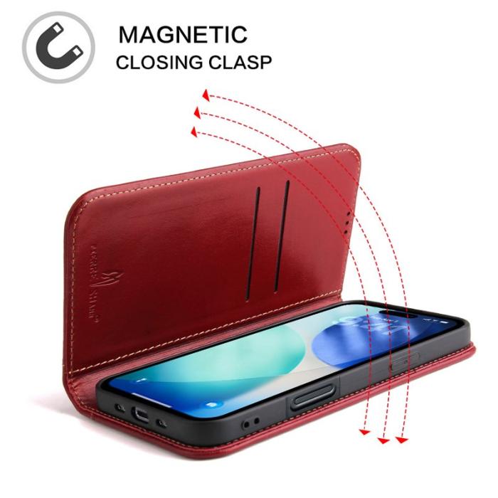 FIERRE SHANN - FIERRE SHANN för iPhone Air Fodral Wallet Äkta läder - Röd