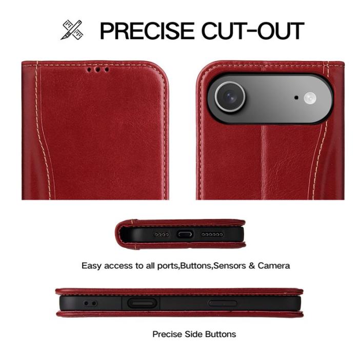 FIERRE SHANN - FIERRE SHANN för iPhone Air Fodral Wallet Äkta läder - Röd