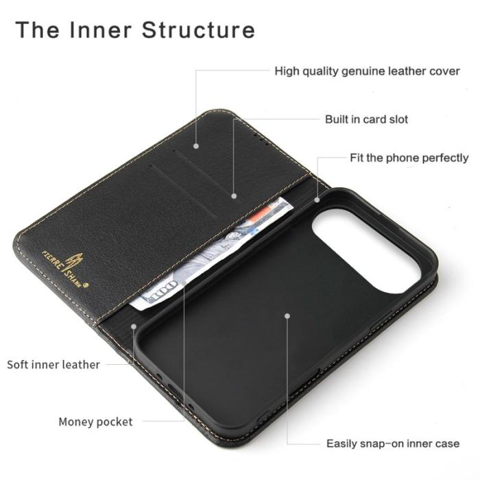 FIERRE SHANN - FIERRE SHANN för iPhone Air Fodral Wallet Äkta läder - Svart