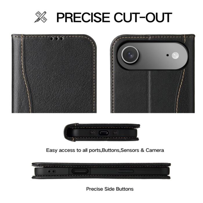 FIERRE SHANN - FIERRE SHANN för iPhone Air Fodral Wallet Äkta läder - Svart