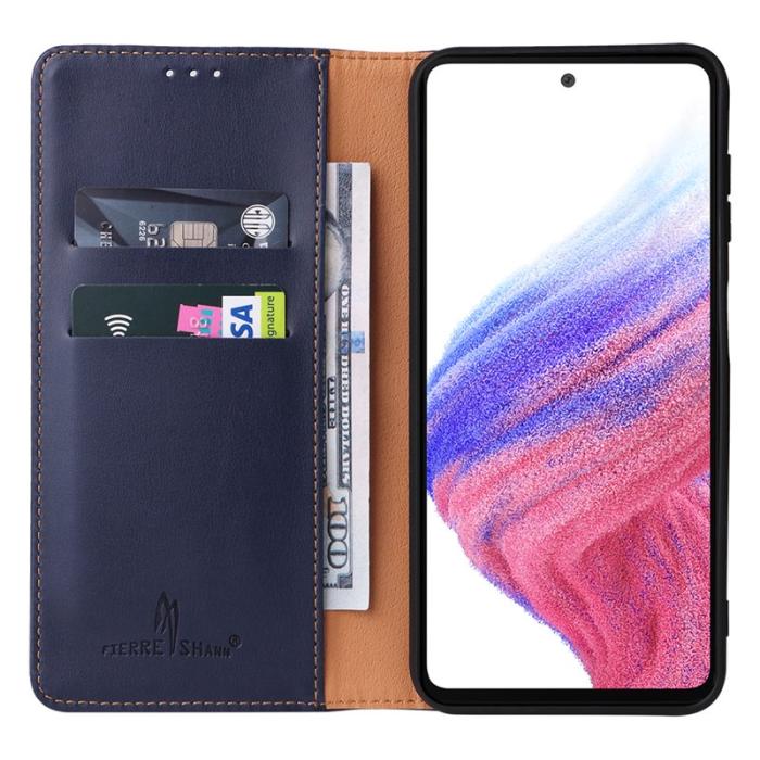 FIERRE SHANN - FIERRE SHANN för Samsung Galaxy A14 5G Fodral PU Läder - Blå