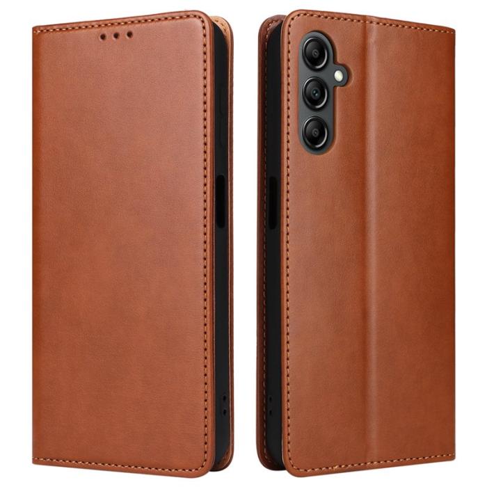 FIERRE SHANN - FIERRE SHANN för Samsung Galaxy A14 5G Fodral PU Läder - Brun