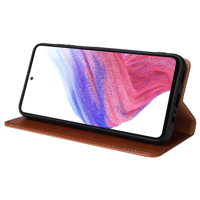 FIERRE SHANN - FIERRE SHANN för Samsung Galaxy A14 5G Fodral PU Läder - Brun