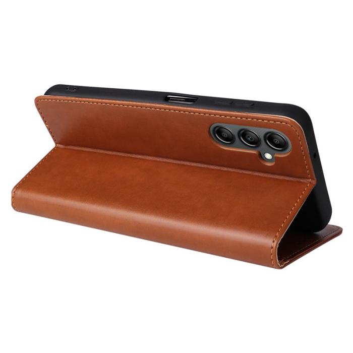 FIERRE SHANN - FIERRE SHANN för Samsung Galaxy A14 5G Fodral PU Läder - Brun