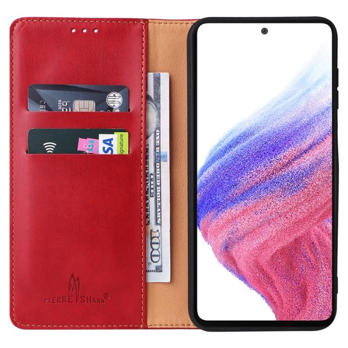 FIERRE SHANN - FIERRE SHANN för Samsung Galaxy A14 5G Fodral PU Läder - Röd